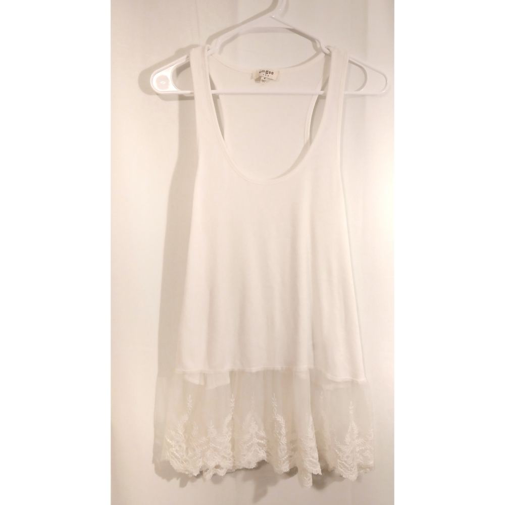 UMGEE White Ribbed Lace Extender Tank Top M - Picture 2 of 5